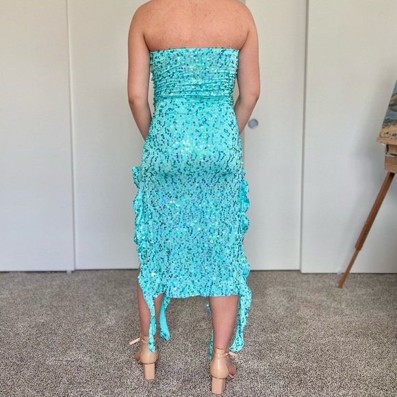 Handmade Mermaidcore Fairy Sequined Ruffle Dress - Acqua Blue - Size Small - Picture 4 of 8